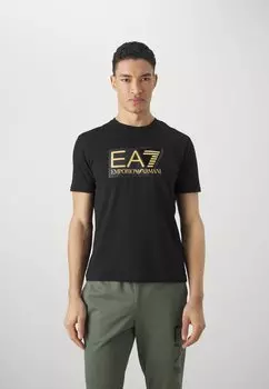 Футболка с принтом EA7 Emporio Armani, черный/золотой