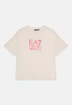 Футболка с принтом EA7 Emporio Armani, кремовый