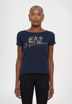 Футболка с принтом EA7 Emporio Armani, темно-синий