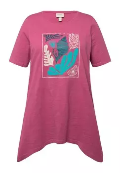 Футболка с принтом ECO CORAL GRAPHIC HANDKERCHIEF HEM Ulla Popken, розовый