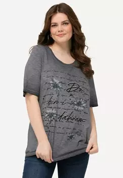 Футболка с принтом EDELWEISS SHORT SLEEVE GRAPHIC TEE Ulla Popken, черный