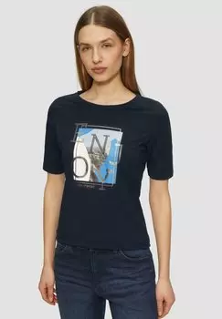 Футболка с принтом ELASTISCHES MIT FRONT s.Oliver, темно-синий