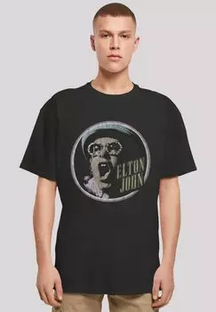 Футболка с принтом ELTON JOHN VINTAGE CIRCLE F4NT4STIC, черный