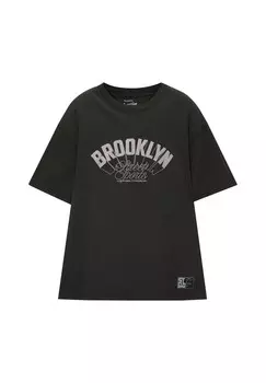 Футболка с принтом Embroidered PULL&BEAR, черная