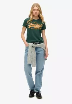 Футболка с принтом EMBROIDERED VINTAGE LOGO Superdry, зеленый
