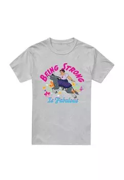 Футболка с принтом ENCANTO BEING STRONG IS FABULOUS WITH LUISA Disney, серый