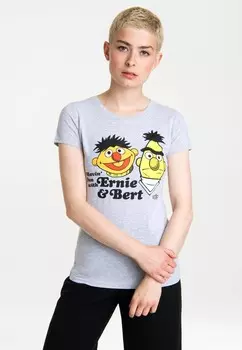 Футболка с принтом ERNIE & BERT HAVIN` FUN LOGOSHIRT, цвет Mottled Grey