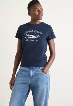 Футболка с принтом ESSENTIAL LOGO TEE Tommy Jeans, темно-синий