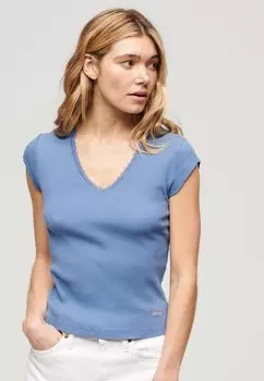 Футболка с принтом ESSENTIAL TRIM V-NECK Superdry, цвет wedgewood blue