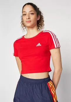Футболка с принтом ESSENTIALS 3-STRIPES adidas, красный