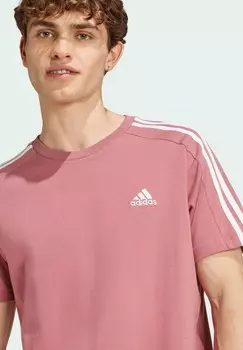 Футболка с принтом ESSENTIALS SINGLE 3-STRIPES adidas, светло-красный