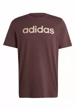 Футболка с принтом Essentials Single Linear Embroidered Logo adidas Sportswear, темно-коричневый