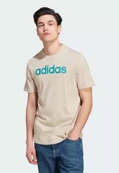 Футболка с принтом Essentials Single Linear Embroidered Logo adidas Sportswear, бежевая
