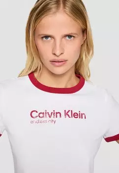 Футболка с принтом EXCLUSIVE ENDLESS CITY GRAPHIC BABY TEE Calvin Klein Jeans, белый