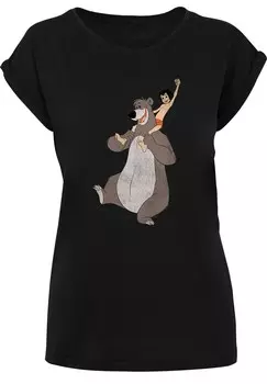 Футболка с принтом EXTENDED SHOULDER DISNEY DSCHUNGELBUCH MOGLI UND BALU F4NT4STIC, черный