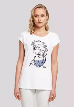 Футболка с принтом EXTENDED SHOULDER DISNEY FROZEN ELSA SKETCH MONO F4NT4STIC, белый