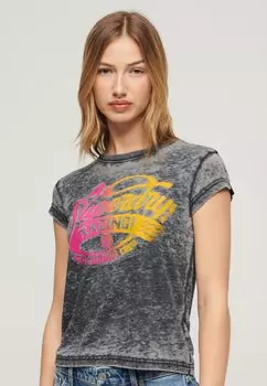 Футболка с принтом FADE ROCK GRAPHIC CAPPED SLEEVED Superdry, сине-черный деним