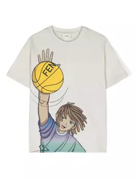 Футболка с принтом Fendi Kids, серый