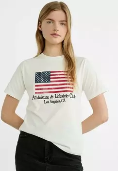 Футболка с принтом FLAG Stradivarius, цвет white