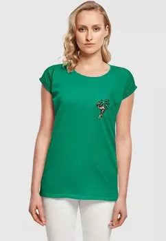 Футболка с принтом FLAMINGO EXTENDED SHOULDER Mister Tee, цвет forest green