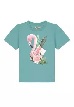 Футболка с принтом FLAMINGO MIT BLUMEN Watapparel, цвет teal monstera
