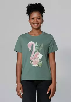 Футболка с принтом FLAMINGO MIT BLUMEN watapparel, темно-зеленый
