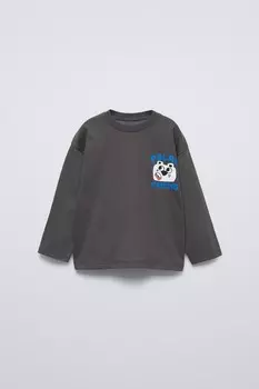 Футболка с принтом флока ZARA, антрацитово-серый
