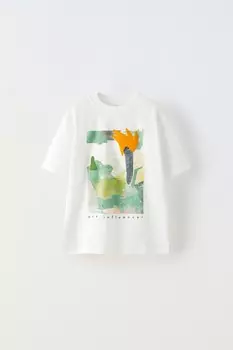 Футболка с принтом флока ZARA, устрично-белый