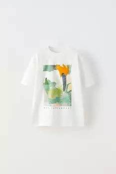 Футболка с принтом флока ZARA, устрично-белый