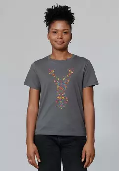 Футболка с принтом FLORAL DEER watapparel, антрацит