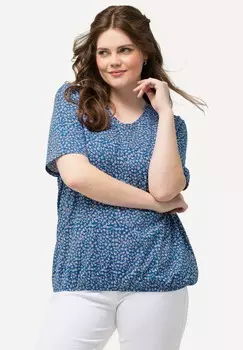 Футболка с принтом FLORAL ELASTIC HEM SHORT SLEEVE Ulla Popken, синий