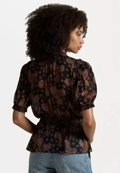 Футболка с принтом FLORAL GEORGETTE TIE-NECK BLOUSE Polo Ralph Lauren, коричневый