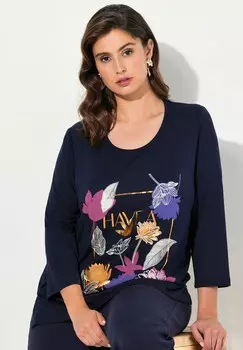 Футболка с принтом FLORAL GRAPHIC 3/4 SLEEVE Ulla Popken, темно-синий