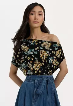 Футболка с принтом FLORAL JERSEY OFF THE SHOULDER TOP Ralph Lauren, черный