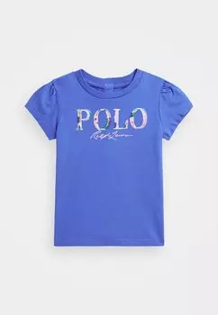 Футболка с принтом FLORAL LOGO COTTON JERSEY TEE Polo Ralph Lauren, синий