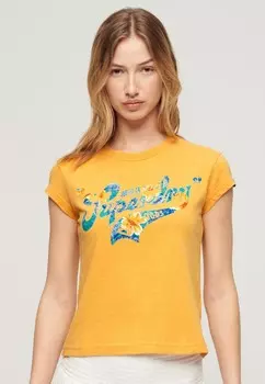 Футболка с принтом FLORAL SCRIPTED SLEEVE Superdry, желтый