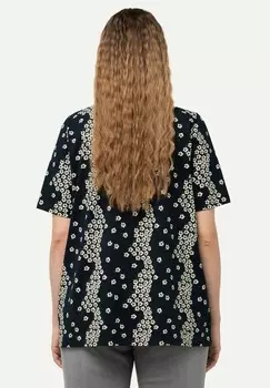 Футболка с принтом FLORAL SHORT SLEEVE V-NECK TEE Ulla Popken, темно-синий