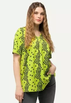 Футболка с принтом FLORAL SHORT SLEEVE V-NECK TEE Ulla Popken, зеленый