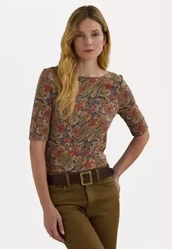Футболка с принтом FLORAL STRETCH COTTON BOATNECK TEE Lauren Ralph Lauren Petite, бежевый