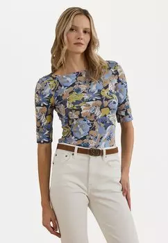 Футболка с принтом FLORAL STRETCH COTTON BOATNECK TEE Lauren Ralph Lauren Petite, синий