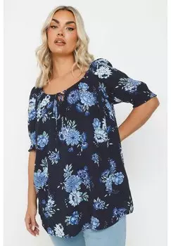 Футболка с принтом FLORAL TIE NECK TOP Yours Clothing, мультиколор