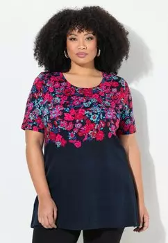 Футболка с принтом FLORAL Ulla Popken, темно-синий