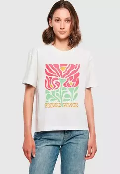 Футболка с принтом FLOWER POWER Merchcode, белый