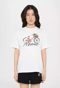 Футболка с принтом FLOWERS AND BIKES MOSCHINO, белый