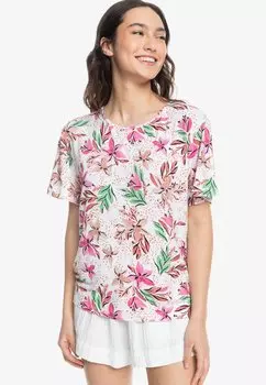 Футболка с принтом FLOWERS FOR LIFE Roxy, цвет wbk