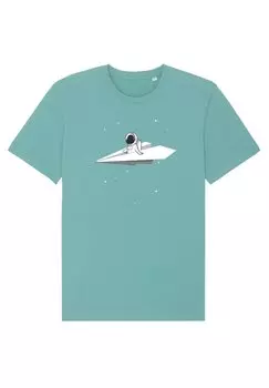 Футболка с принтом FLY ME TO THE MOON Watapparel, цвет teal monstera