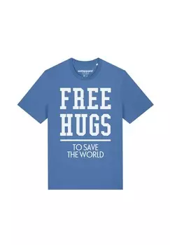 Футболка с принтом FREE HUGS TO SAVE THE WORLD watapparel, светло-голубой