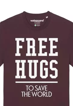 Футболка с принтом FREE HUGS TO SAVE THE WORLD watapparel, темно-красный