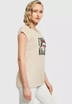 Футболка с принтом FRIDA KAHLO LETTERING EXTENDED SHOULDER TEE Merchcode, песочный
