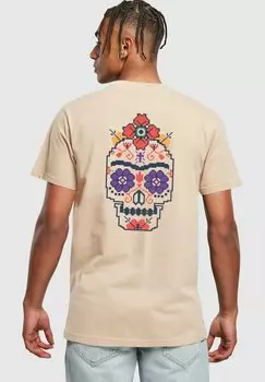 Футболка с принтом FRIDA KAHLO PIXELS VIVA LA VIDA ROUND NECK Merchcode, цвет sand